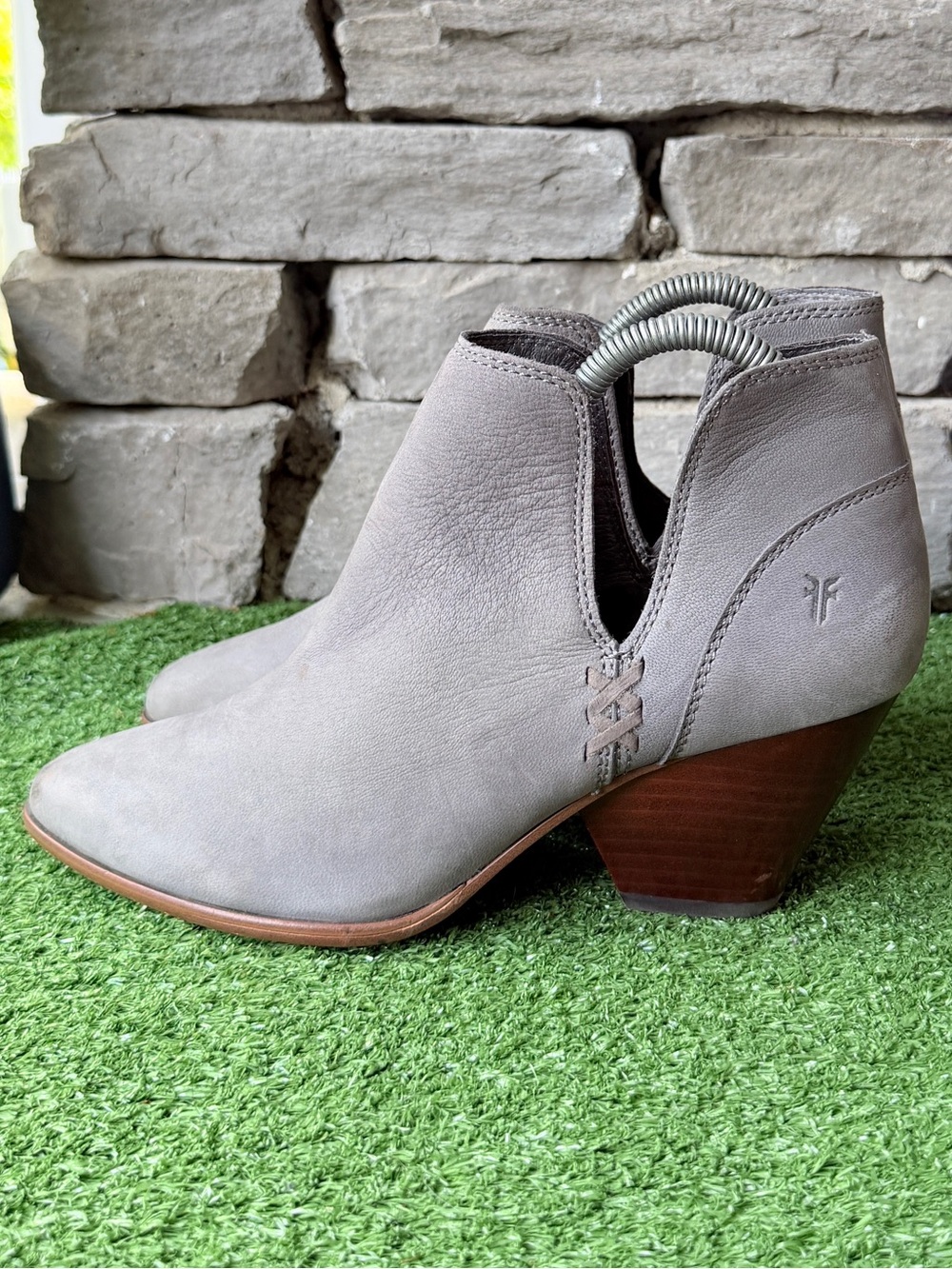 Frye Reina Gray Nubuck Cut Out Pointed Women’s Ankle Boots